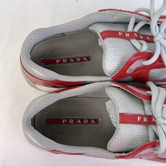 Patent leather and technical fabric Prada America's Cup sneakers Size 11 Red - Picture 6 of 11